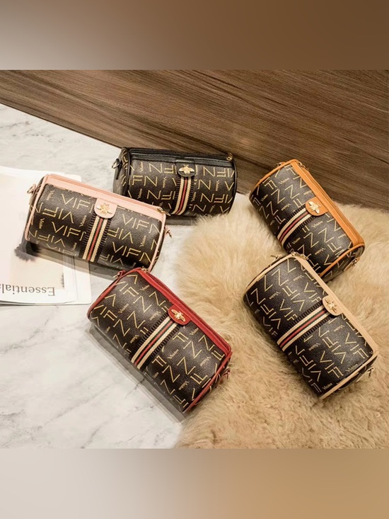 Oem Handbags - Monogram Barrel Crossbody Bag Letter Print Bee Gold Hardware 4 colors-NIP